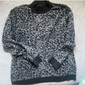 Calvin Klein Black and Gray Leopard Print Turtleneck Sweater